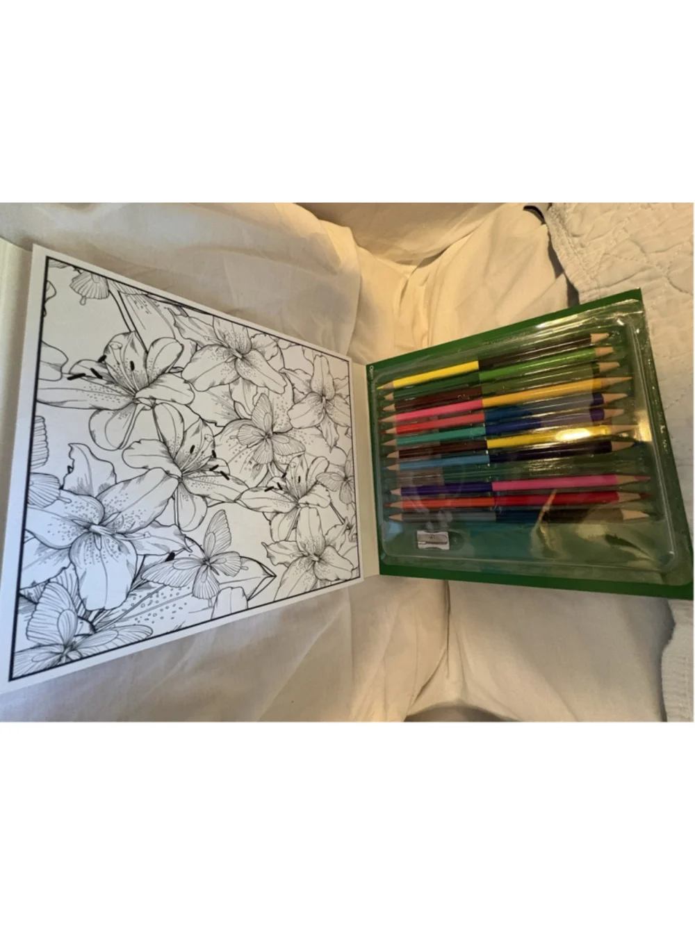 Botanical Garden Adult Color Book, Colored Pencils Sharpener Missing 1 Pencil